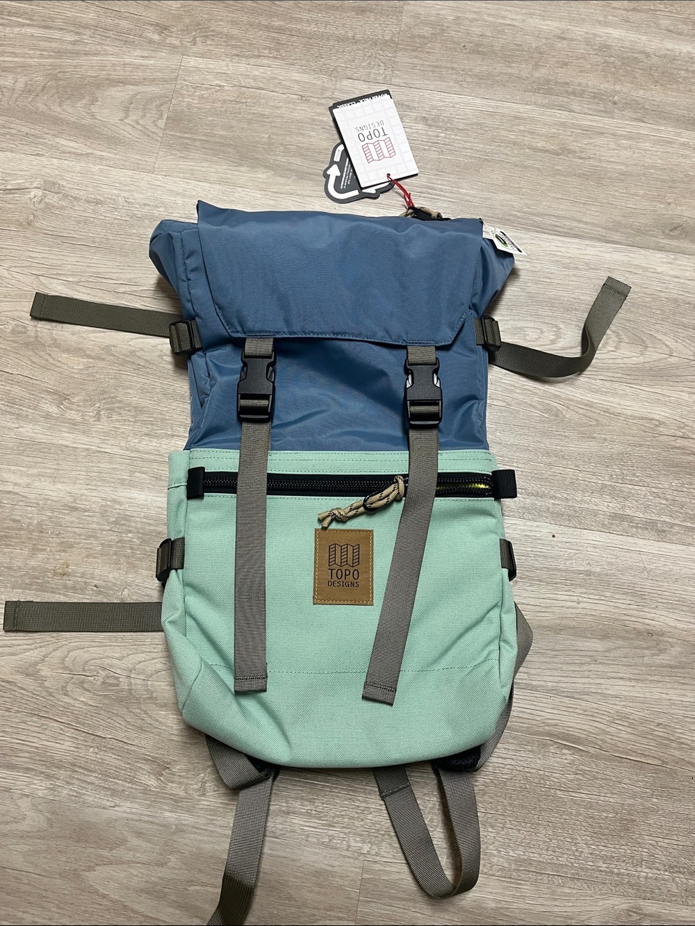 Topo Designs Blue & Mint Roll-Top Backpack